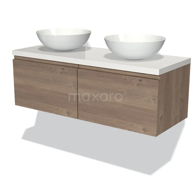 Modulo Plato Vanity units for countertop basin | 120 cm Mid brown oak Handle-less front High-gloss white worktop 2 Side-by-side drawers BMK12-01296