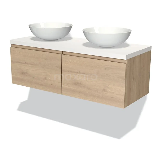 Modulo Plato Vanity units for countertop basin | 120 cm Light brown oak Handle-less front Matte white worktop 2 Side-by-side drawers BMK12-01298