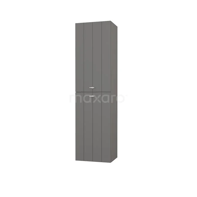 Bathroom cabinet Grande+ 150x40cm Basalt 2 Doors Laminated GPS-0992319 Grey tall cabinet made of wood, vertical lines design, ideal for bathroom storage, with two doors and chrome handles.