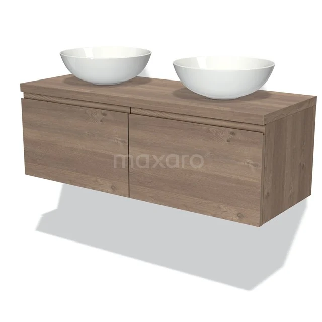 Modulo Plato Vanity units for countertop basin | 120 cm Mid brown oak Handle-less front Mid brown oak worktop 2 Side-by-side drawers BMK12-01316