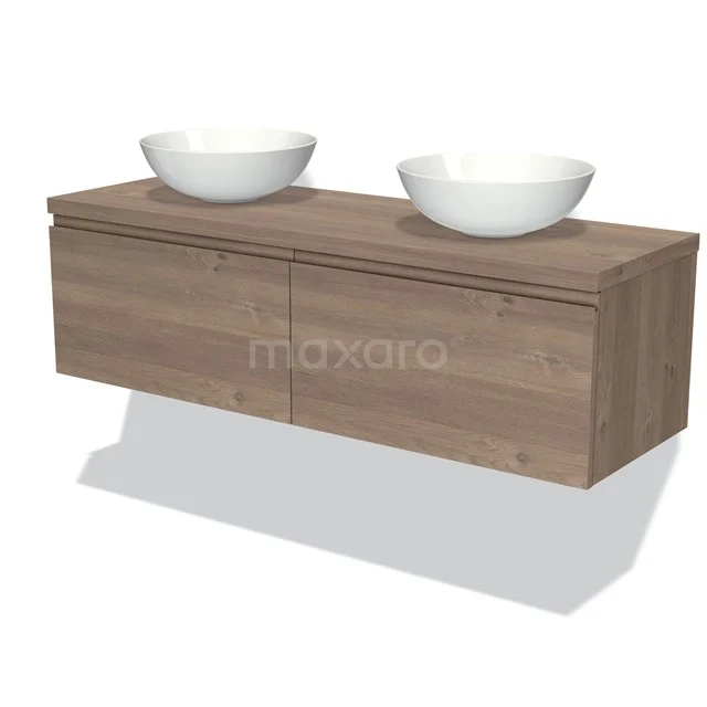 Modulo Plato Vanity units for countertop basin | 140 cm Mid brown oak Handle-less front Mid brown oak worktop 2 Side-by-side drawers BMK12-01345