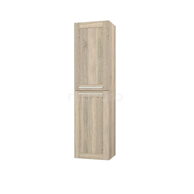 Hoher Badschrank, Holzoptik, 2 Türen, elegantes Design; ideal für zusätzlichen Stauraum in modernen und klassischen Bädern.