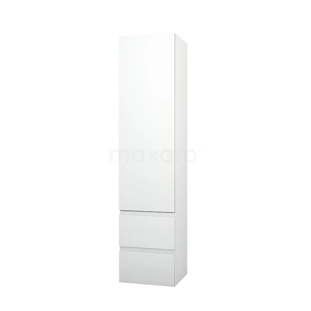 White tall cabinet for the bathroom, stylish tall model with clean lines, ideal for compact storage space.