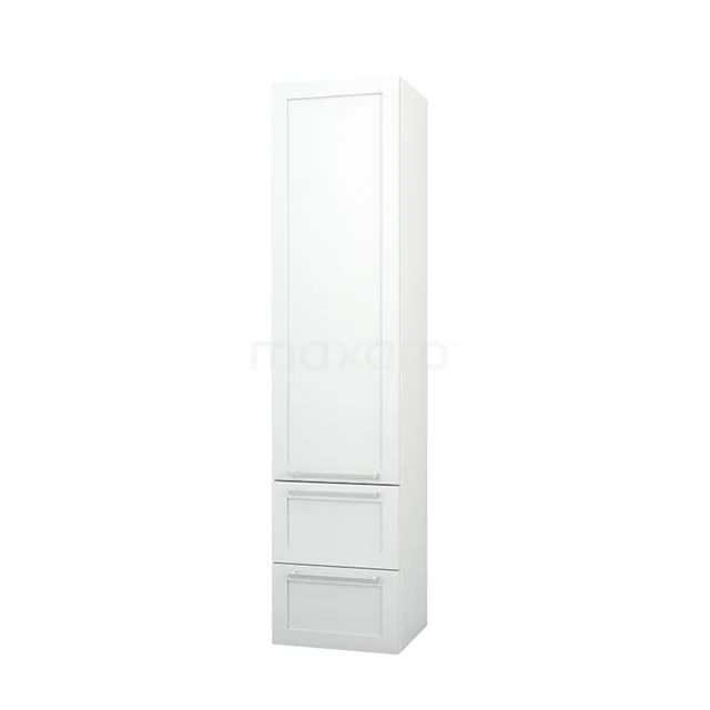 White vertical bathroom cabinet with clean lines, 3 compartments and high-gloss finish, ideal for organised bathroom storage.