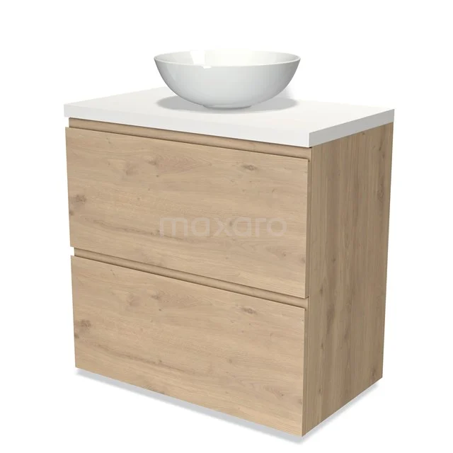 Eigentümliches Holz-Badezimmermöbel mit weißem keramischen Aufsatzwaschbecken, kompaktem Design und praktischen Schubladen.