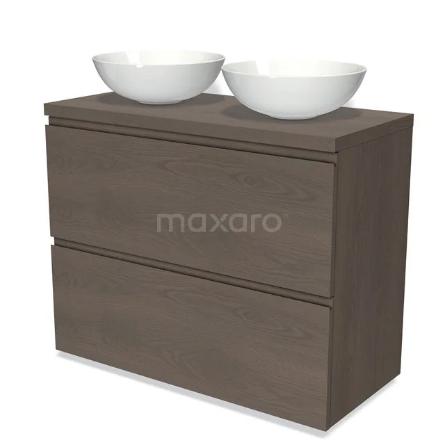 Modulo Plato Vanity units for countertop basin | 100 cm Dark brown oak Handle-less front Dark brown oak worktop 2 stacked drawers under each other BMK13-00977