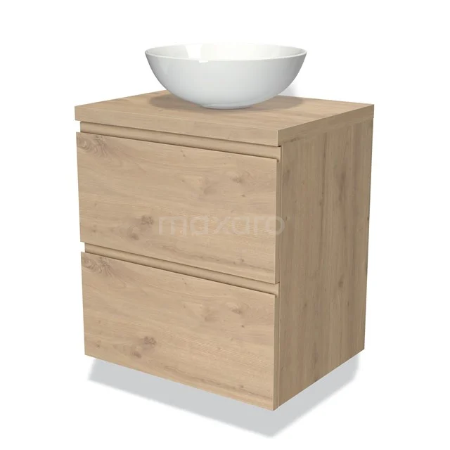 Modulo Plato Vanity units for countertop basin | 60 cm Light brown oak Handle-less front Light brown oak worktop 2 Stacked drawers BMK17-01813