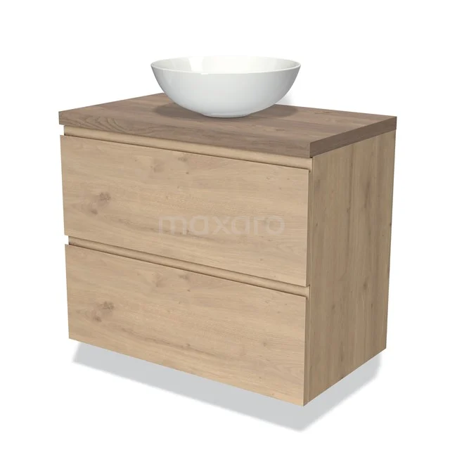 Wooden bathroom unit with two drawers and ceramic countertop wash basin, modern look ideal for a stylish bathroom.