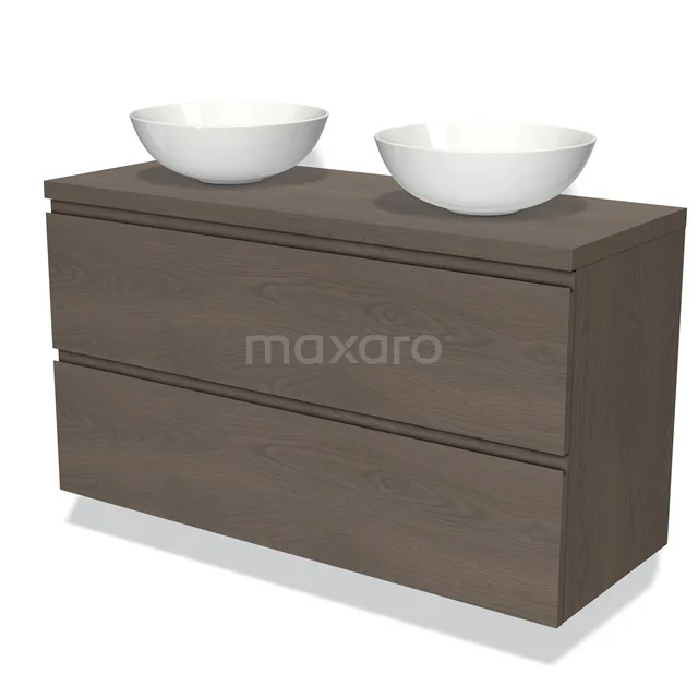 Modulo Plato Vanity units for countertop basin | 120 cm Dark brown oak Handle-less front Dark brown oak worktop 2 Stacked drawers BMK17-01969