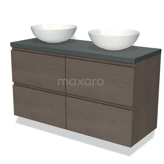 Modulo Plato Vanity units for countertop basin | 120 cm Dark brown oak Handle-less front Dark grey worktop 4 drawers BMK18-01334