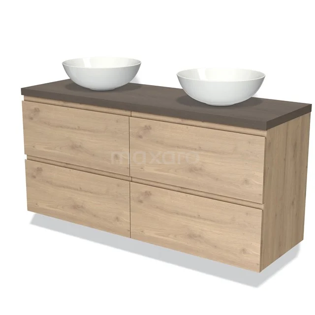 Modulo Plato Vanity units for countertop basin | 140 cm Light brown oak Handle-less front Dark brown oak worktop 4 drawers BMK18-01354