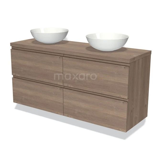 Modulo Plato Vanity units for countertop basin | 140 cm Mid brown oak Handle-less front Mid brown oak worktop 4 drawers BMK18-01367
