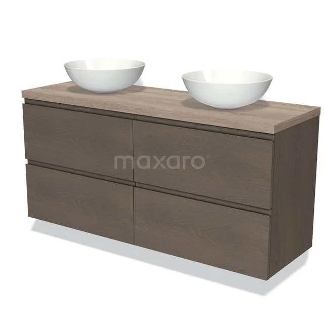 Modulo Plato Vanity units for countertop basin | 140 cm Dark brown oak Handle-less front Oak worktop 4 drawers BMK18-01378