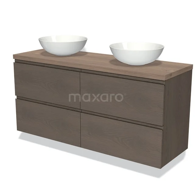 Modulo Plato Vanity units for countertop basin | 140 cm Dark brown oak Handle-less front Mid brown oak worktop 4 drawers BMK18-01381