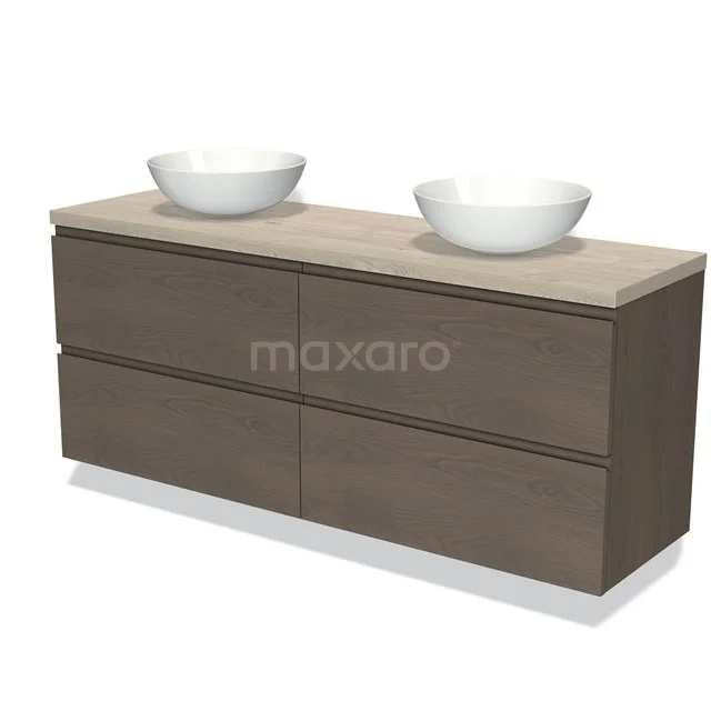 Modulo Plato Badkamermeubel voor waskom | 160 cm Donkerbruin eiken Greeploos front Lichtgrijs eiken blad 4 lades BMK18-01400