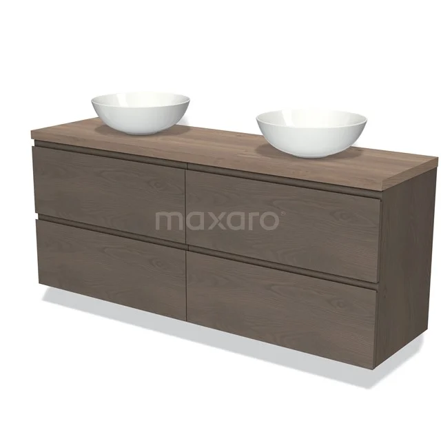 Modulo Plato Badkamermeubel voor waskom | 160 cm Donkerbruin eiken Greeploos front Middenbruin eiken blad 4 lades BMK18-01402