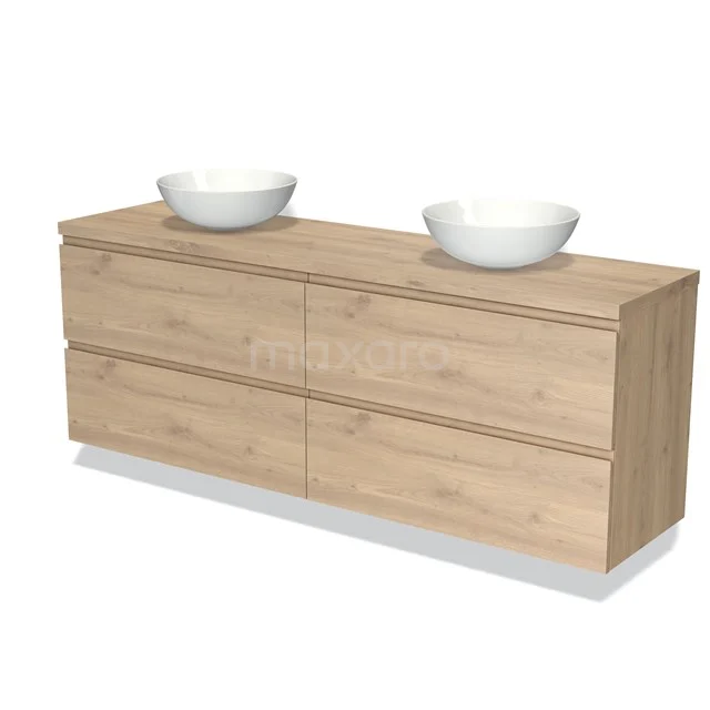 Modulo Plato Vanity units for countertop basin | 200 cm Light brown oak Handle-less front Light brown oak worktop 4 drawers BMK18-02000