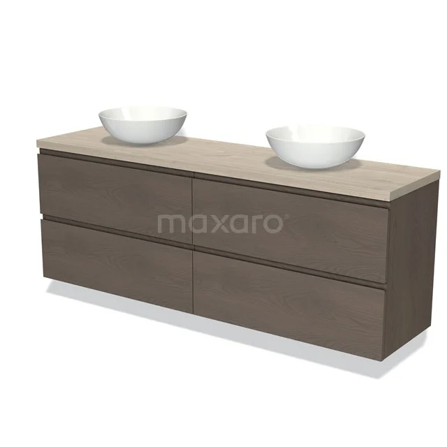 Modulo Plato Vanity units for countertop basin | 180 cm Dark brown oak Handle-less front Light grey oak worktop 4 drawers BMK18-01418