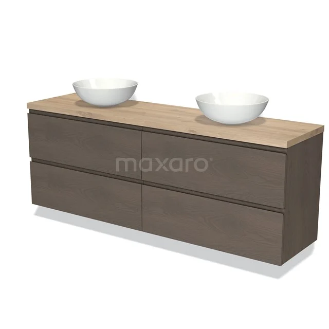 Modulo Plato Badkamermeubel voor waskom | 180 cm Donkerbruin eiken Greeploos front Lichtbruin eiken blad 4 lades BMK18-01419