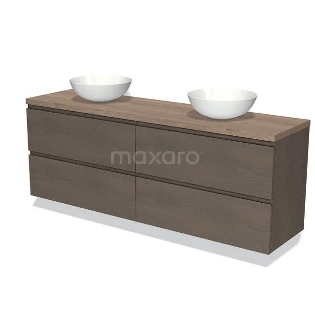 Holz Badezimmermöbel mit vier Schubladen, zwei weißen Aufsatzwaschbecken, modernes Design aus der EcoLine-Serie.