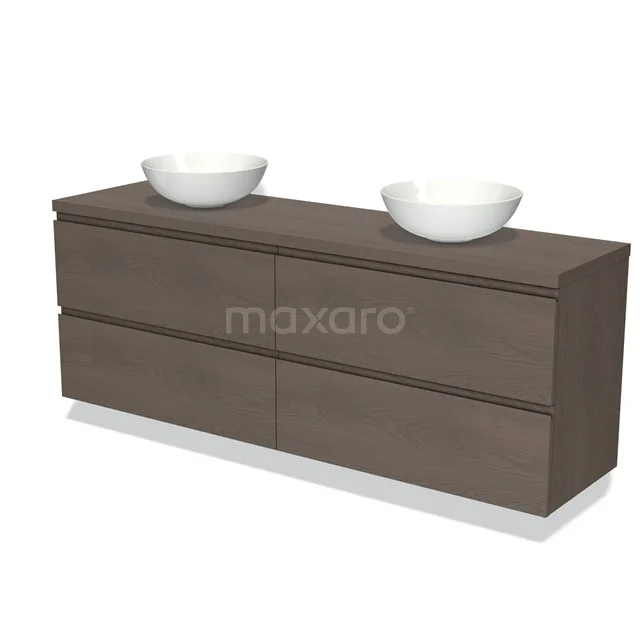Modulo Plato Vanity units for countertop basin | 180 cm Dark brown oak Handle-less front Dark brown oak worktop 4 drawers BMK18-01421