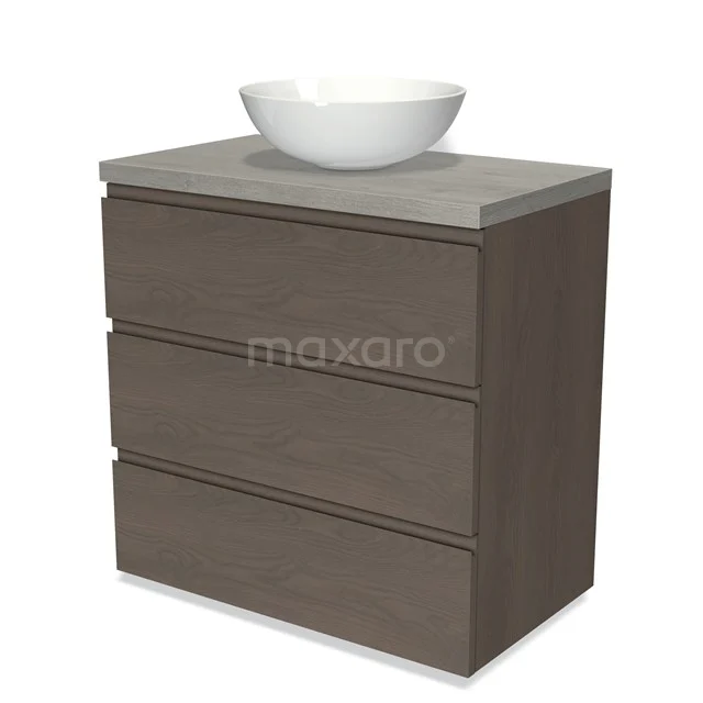 Modulo Plato Vanity units for countertop basin | 80 cm Dark brown oak Handle-less front Grey oak worktop 3 drawers BMK19-01384