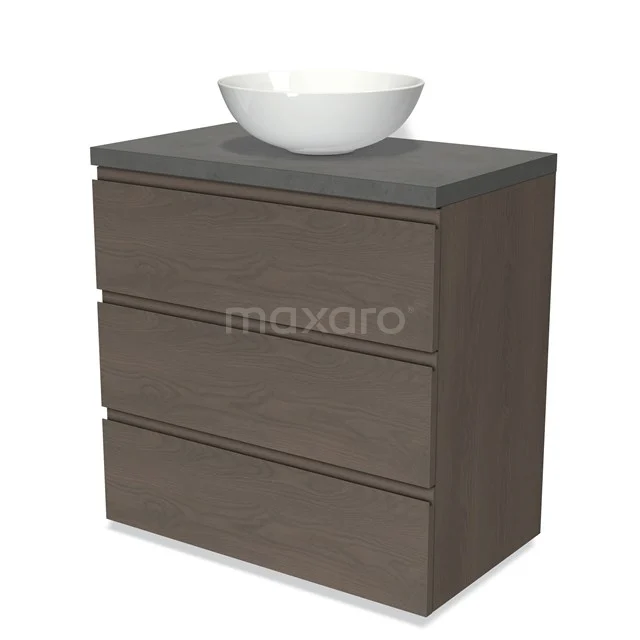 Modulo Plato Vanity units for countertop basin | 80 cm Dark brown oak Handle-less front Dark grey concrete worktop 3 drawers BMK19-01386