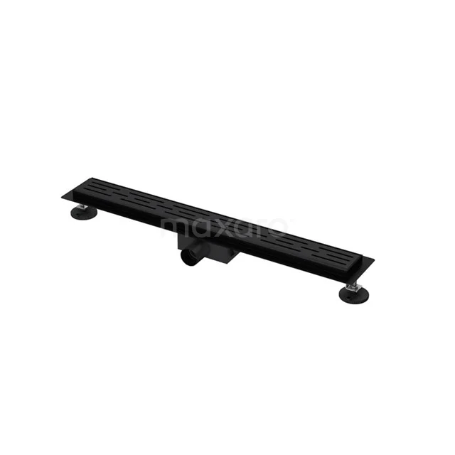 Schwarze Duschrinne aus Edelstahl mit modernem Design, geeignet für moderne Bäder und effizienten Wasserablauf.