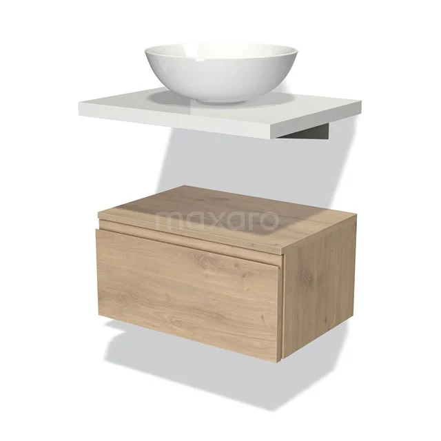 Wall unit set with wooden drawers and white basin, modern design, ideal for stylish bathroom decoration.