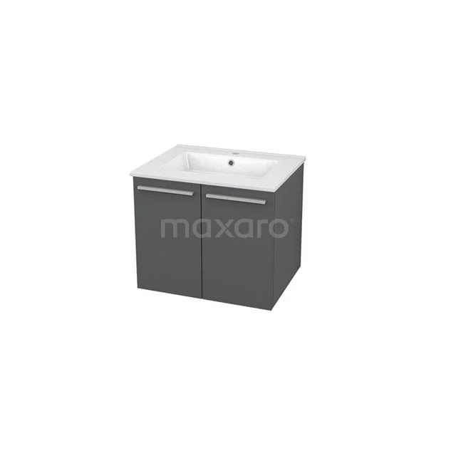 Box Vanity units with basin | 60 cm Grey front Ceramic 2 doors BMA005502 Grey Bathroom cabinet with integrated white basin, modern design, two doors, ideal for stylish bathroom storage.