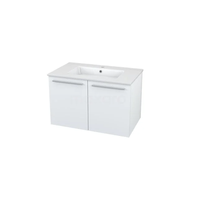 Box Badkamermeubel met wastafel | 80 cm Wit front Keramiek 2 deuren BMW27-00013