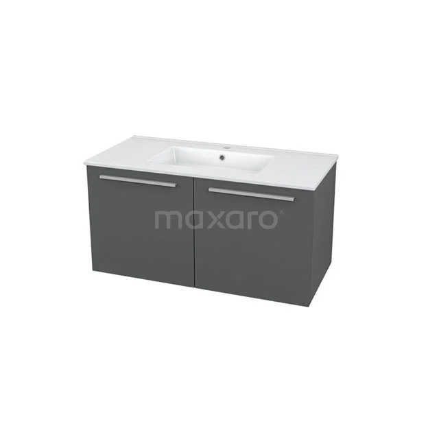Box Badkamermeubel met wastafel | 100 cm Grijs front Keramiek 2 deuren BMW27-00025