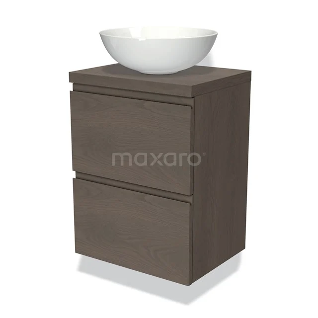 Modulo Plato Slim Vanity units for countertop basin | 50 cm Dark brown oak Handle-less front Dark brown oak worktop 2 Stacked drawers BMK37-02279