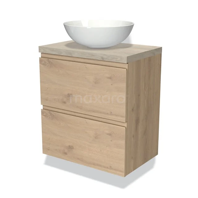 Wooden bathroom unit with 2 drawers and a white ceramic countertop wash basin, minimalist design from the modern Oak series.