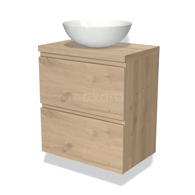 Modulo Plato Slim Vanity units for countertop basin | 60 cm Light brown oak Handle-less front Light brown oak worktop 2 Stacked drawers BMK37-02291