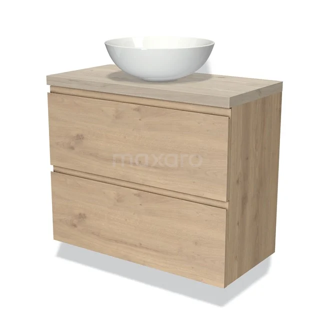 Modulo Plato Slim Vanity units for countertop basin | 80 cm Light brown oak Handle-less front Light grey oak worktop 2 Stacked drawers BMK37-02332