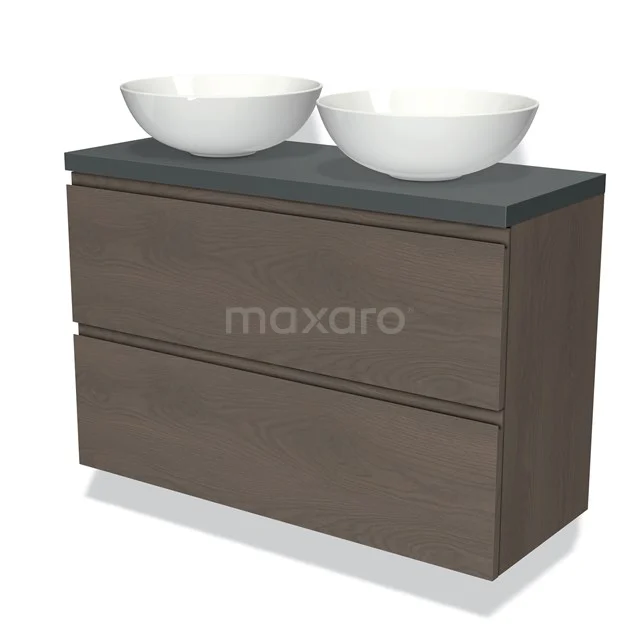 Modulo Plato Slim Vanity units for countertop basin | 100 cm Dark brown oak Handle-less front Dark grey worktop 2 Stacked drawers BMK37-02399