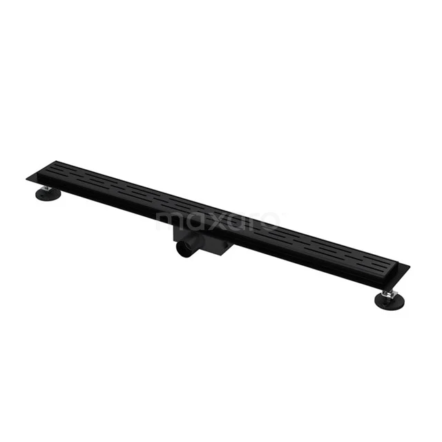 Schwarze, rechteckige Duschrinne aus Aluminium mit modernem Design, ideal für eine stilvolle Badezimmerentwässerung.