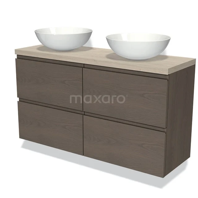 Modulo Plato Slim Vanity units for countertop basin | 120 cm Dark brown oak Handle-less front Light grey oak worktop 4 drawers BMK38-00484