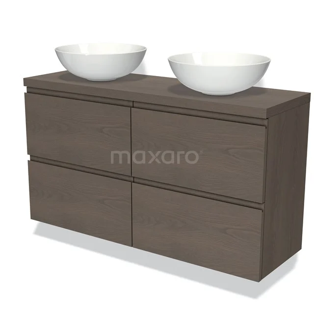 Modulo Plato Slim Vanity units for countertop basin | 120 cm Dark brown oak Handle-less front Dark brown oak worktop 4 drawers BMK38-00487