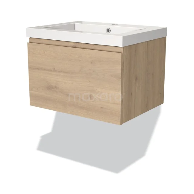 Wooden bathroom unit with integrated white basin, compact design, wall-mounted, ideal for a modern bathroom.