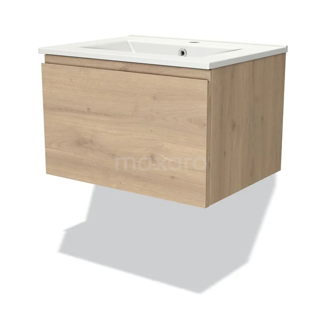 Modulo Vanity units with basin | 60 cm Light brown oak Handle-less front Ceramic 1 drawer BMW11-03341