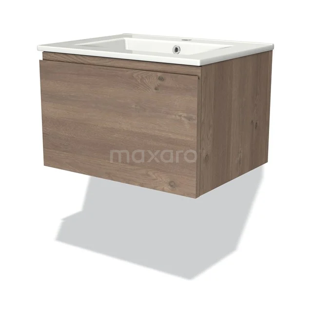 Holz-Badmöbel mit weißem keramischen Waschbecken, schwebendes Design, ideal für moderne Bäder.