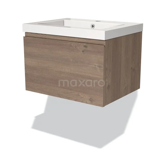 Modulo Vanity units with basin | 60 cm Mid brown oak Handle-less front Mineral marble 1 drawer BMW11-03345