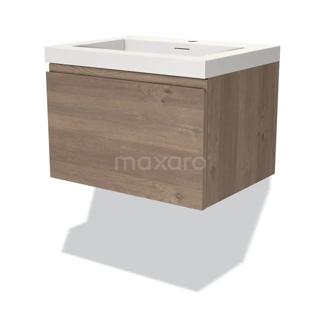 Modulo Vanity units with basin | 60 cm Mid brown oak Handle-less front Solid surface 1 drawer BMW11-03347