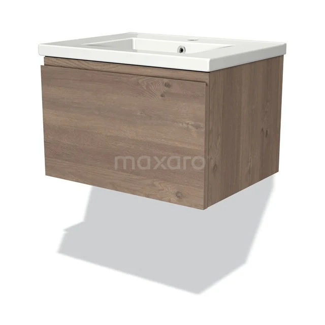 Modulo Vanity units with basin | 60 cm Mid brown oak Handle-less front Ceramic 1 drawer BMW11-03351