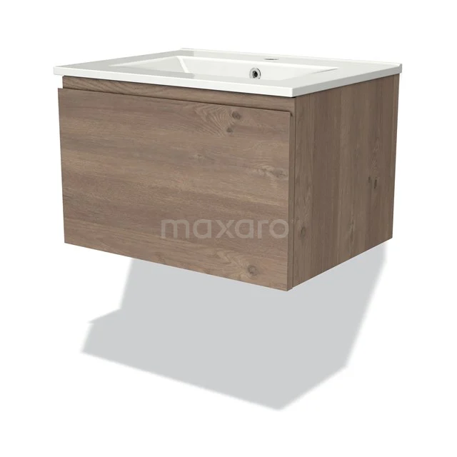 Modulo Vanity units with basin | 60 cm Mid brown oak Handle-less front Ceramic 1 drawer BMW11-03355