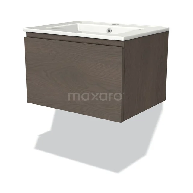Modulo Vanity units with basin | 60 cm Dark brown oak Handle-less front Ceramic 1 drawer BMW11-03359