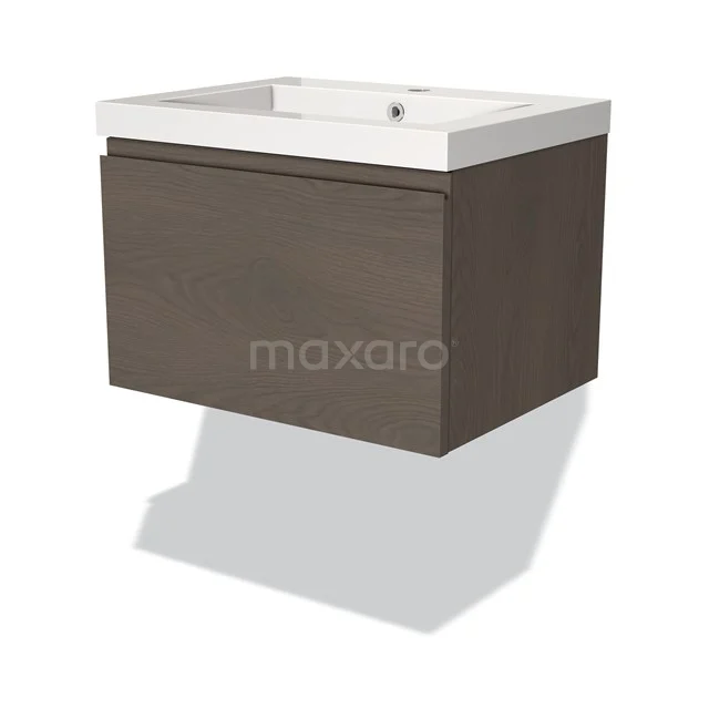 Holz Badschrank mit weißem Waschbecken, moderne Wandmontage, dunkle Eiche Oberflächen aus luxuriöser Badmöbel Serie.