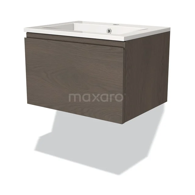 Modulo Vanity units with basin | 60 cm Dark brown oak Handle-less front Mineral marble 1 drawer BMW11-03361